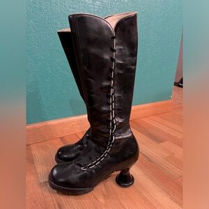 John Fluevog Mini Sugar Knee-high lace-up black leather boots (discontinued)